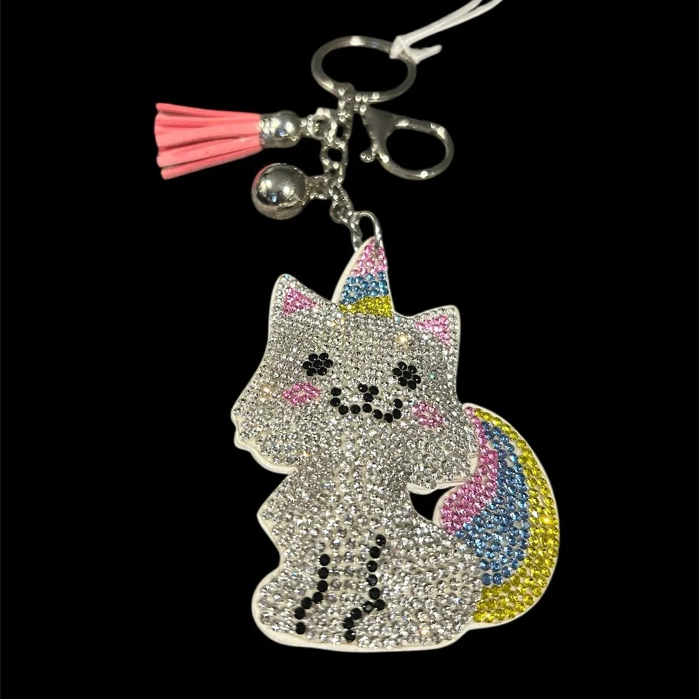 Rhinestone Unicorn Kitty Purse Charm Or Key Ring